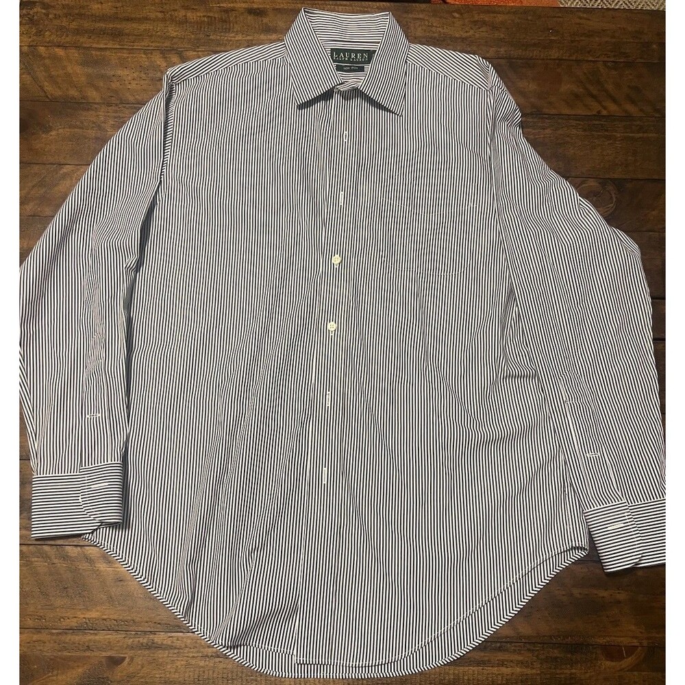 Ralph Lauren blue and White Striped Button Down Shirt men's size 15 1/2 F